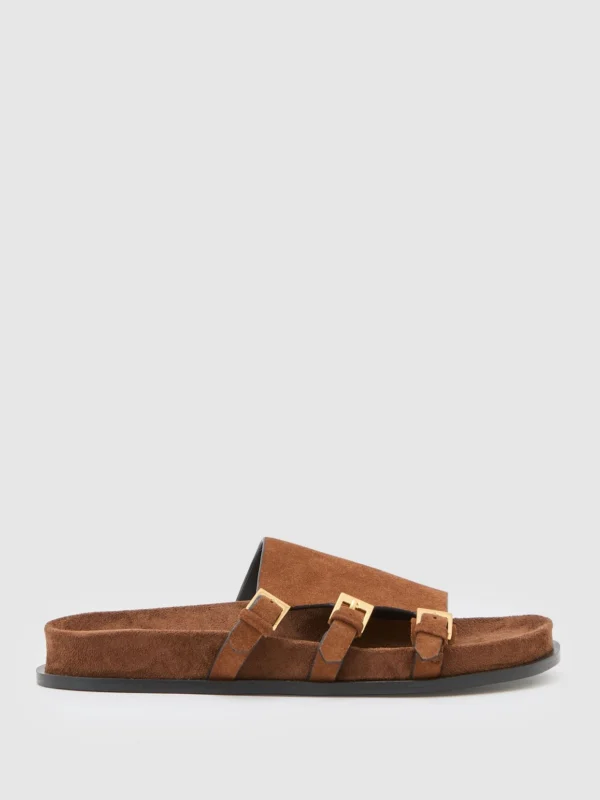 Reiss Tan Suede Buckle-strap Slip-on Sandals