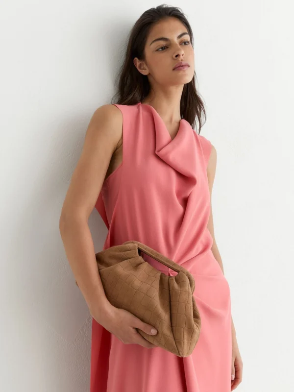 Reiss Tan Suede Croc-embossed Pouch Clutch Bag,