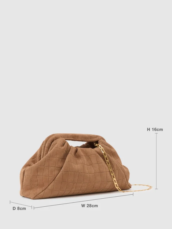 Reiss Tan Suede Croc-embossed Pouch Clutch Bag,, view 4