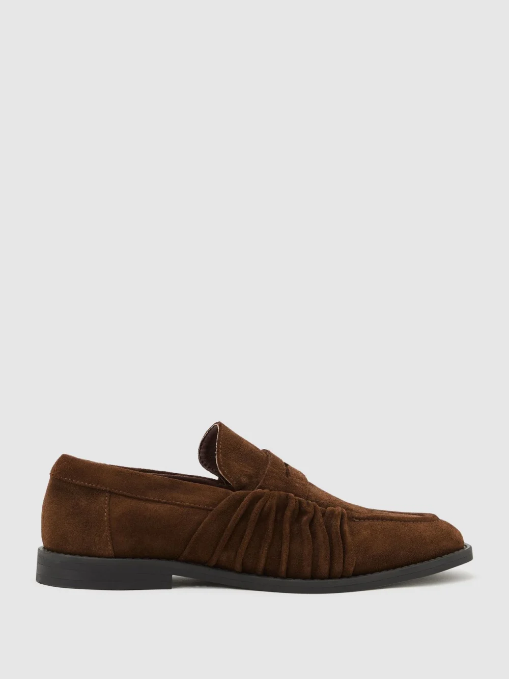 Reiss Tan Suede Ruched Penny Loafers