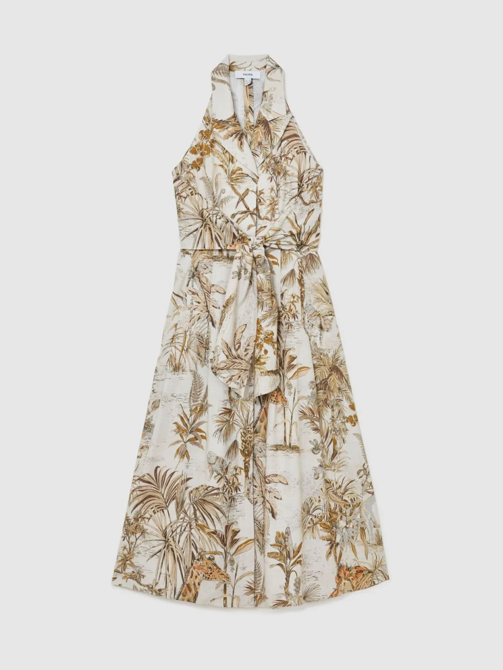 Reiss Tate Neutral Petite Cotton Safari-print Tailored Midi Dress, 6, view 2