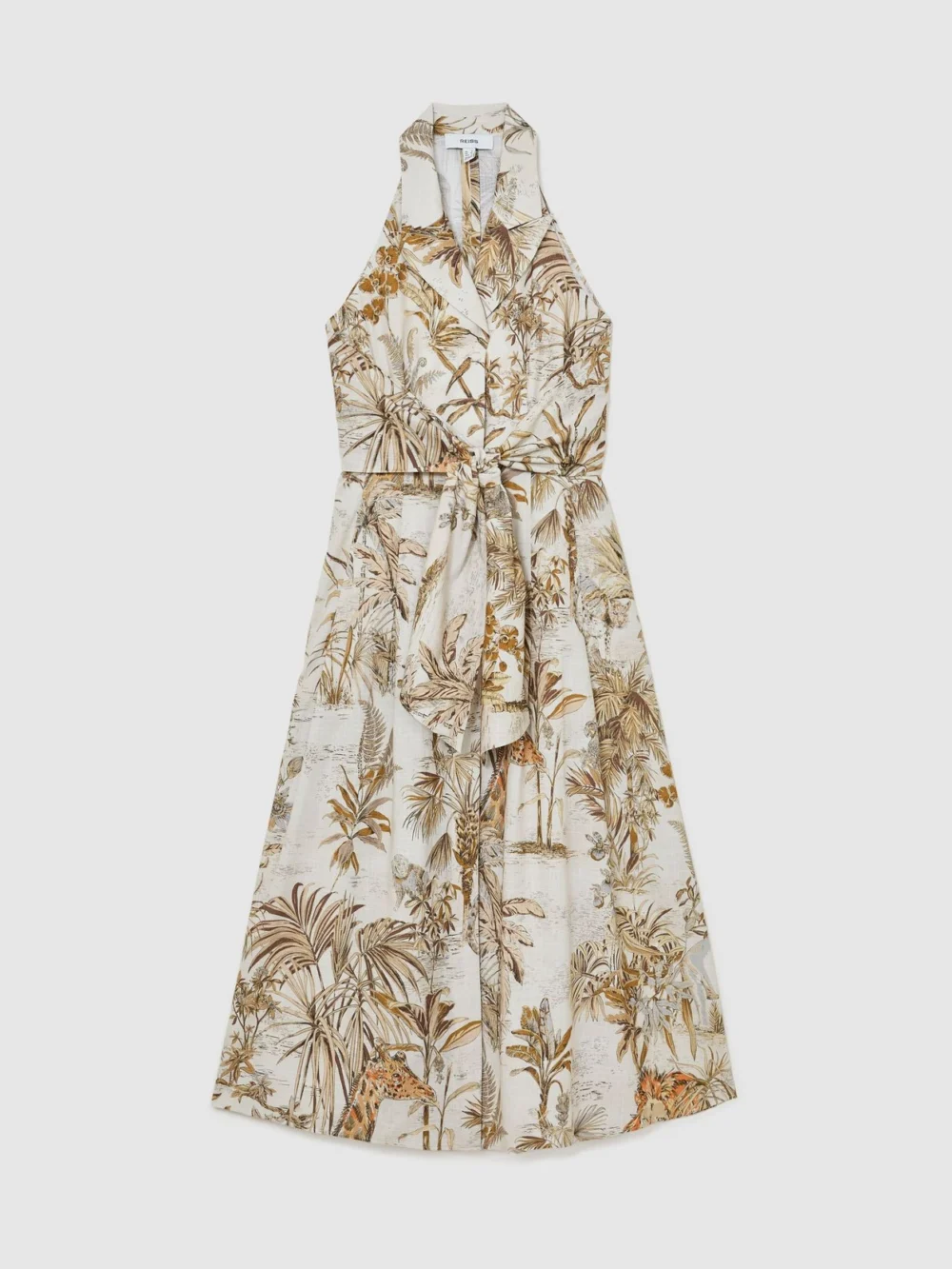 Reiss Tate Neutral Petite Cotton Safari-print Tailored Midi Dress, 6, view 6
