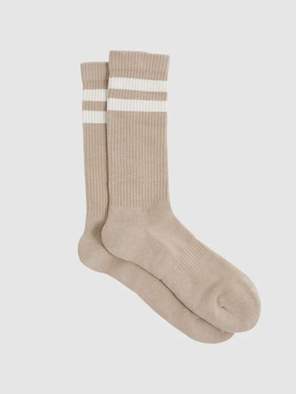 Reiss Taupe & Ecru Cotton-blend Double-stripe Socks