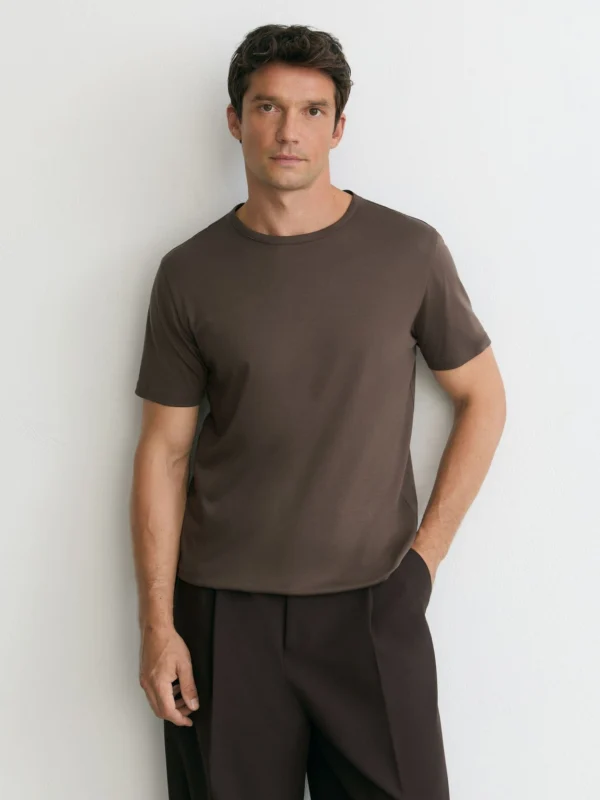 Reiss Taupe Brown Air-water Cotton Tailored-fit T-shirt