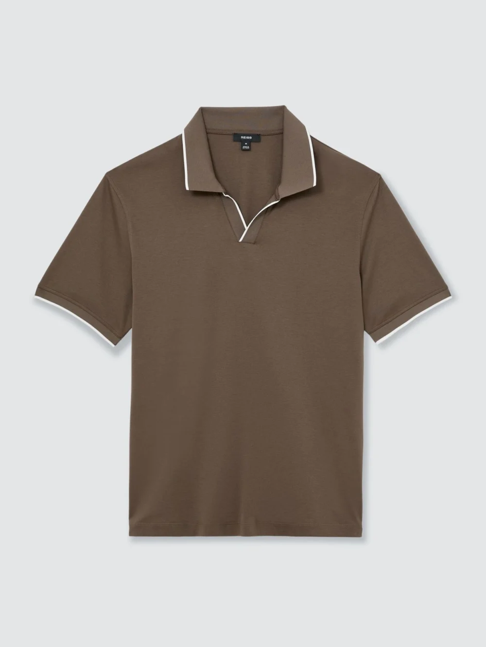 Reiss Taupe Brown Air-water Cotton Tipped Polo Shirt, view 2