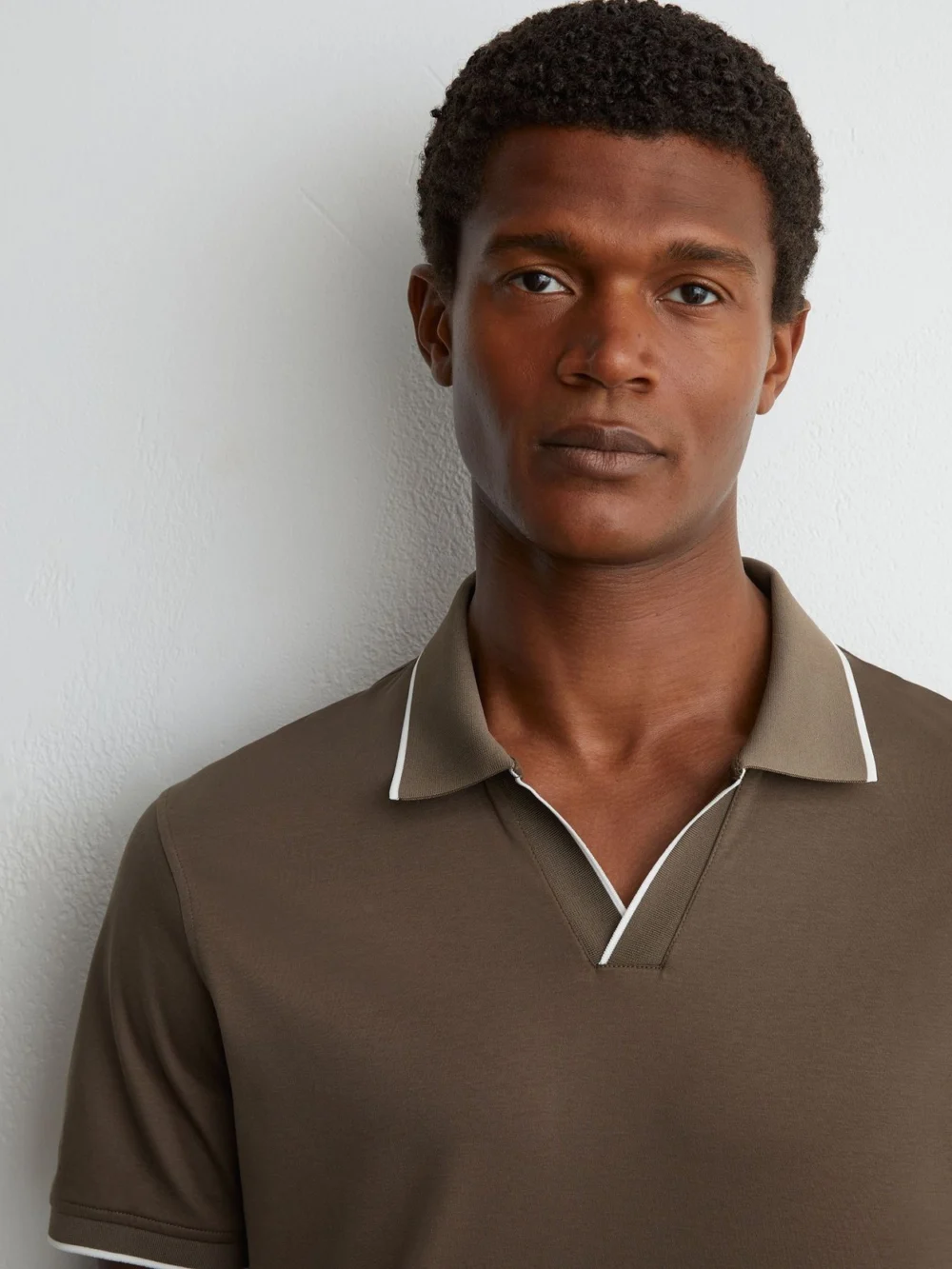 Reiss Taupe Brown Air-water Cotton Tipped Polo Shirt, view 3