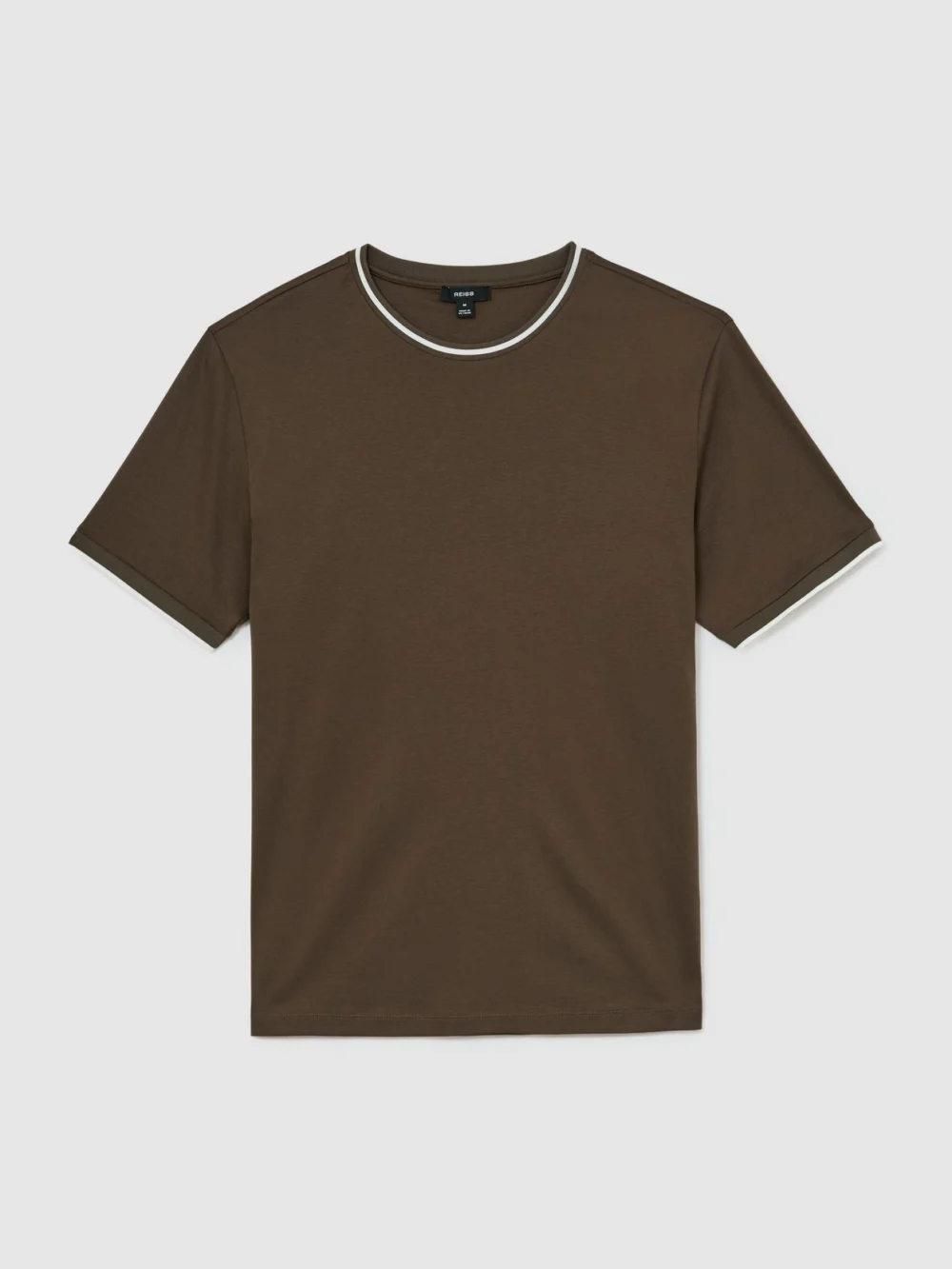Reiss Taupe Brown Air-water Cotton Tipped Tailored-fit T-shirt, view 2