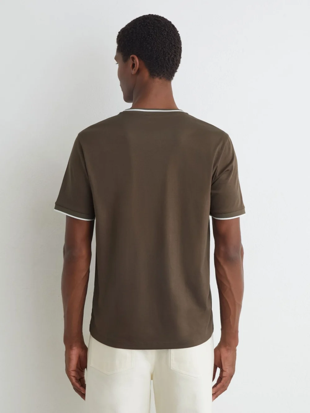 Reiss Taupe Brown Air-water Cotton Tipped Tailored-fit T-shirt, view 4