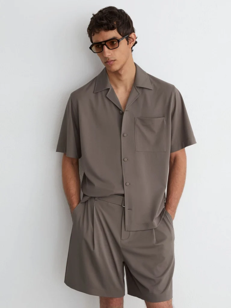 Reiss Taupe Brown Belted Pleated Shorts