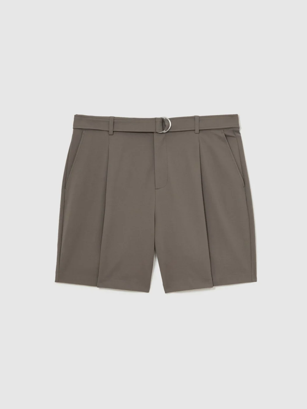 Reiss Taupe Brown Belted Pleated Shorts, view 2