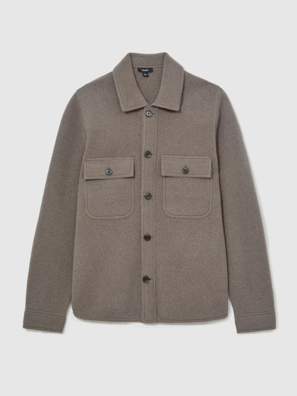 Reiss Taupe Brown Brushed Wool Button-through Relaxed Overshirt, view 2