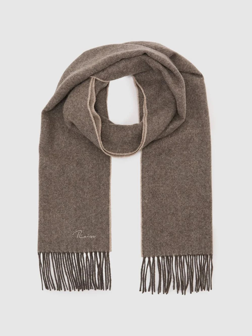 Reiss Taupe Brown Cashmere Blend Scarf,, view 2
