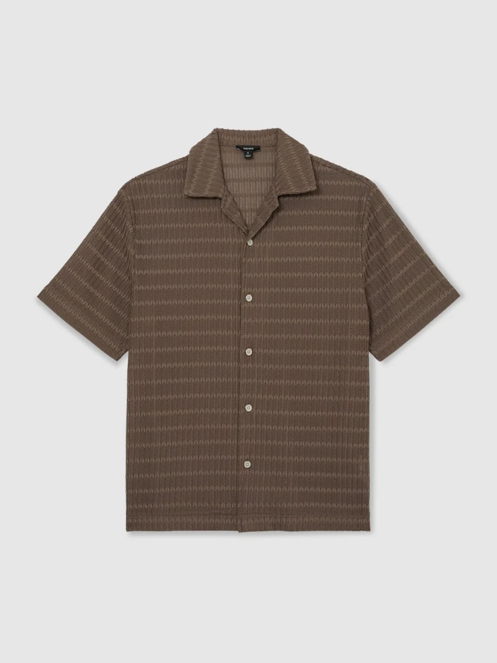 Reiss Taupe Brown Chevron-crochet Cuban-collar Shirt, view 2
