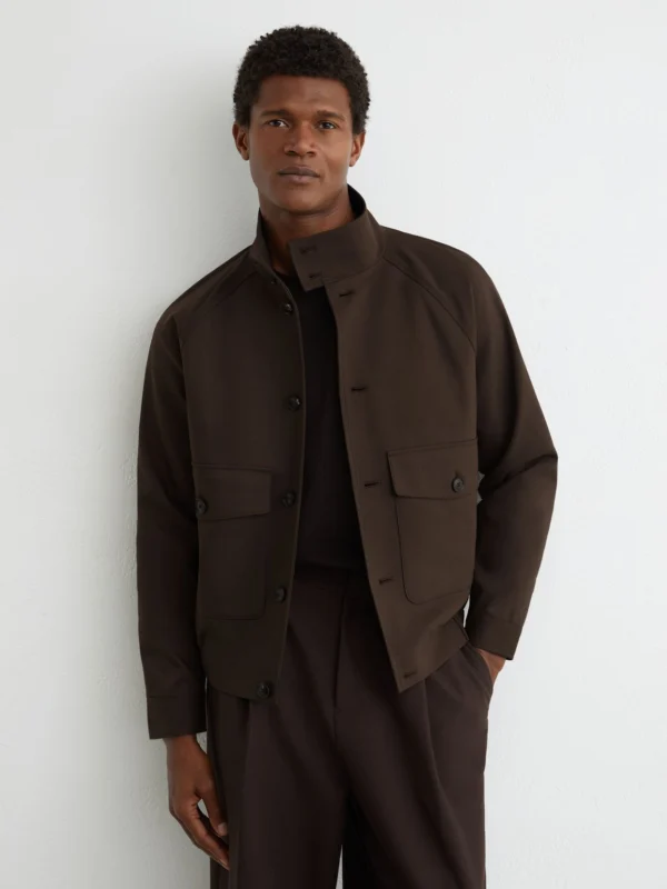 Reiss Taupe Brown Cotton-blend Harrington Jacket