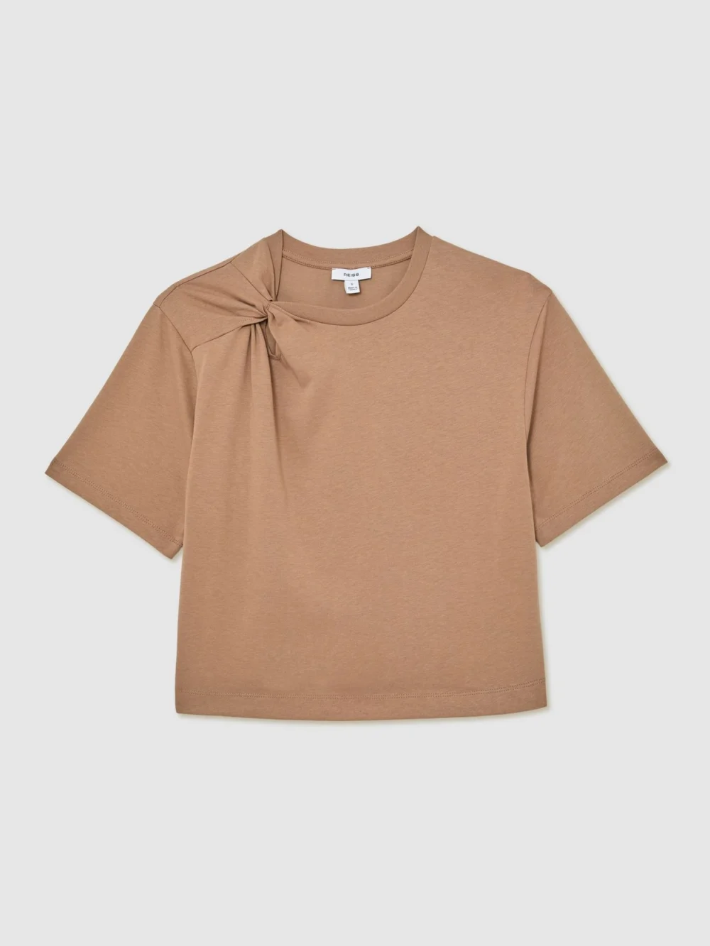 Reiss Taupe Brown Cotton Twist-detail Boxy T-shirt, view 2