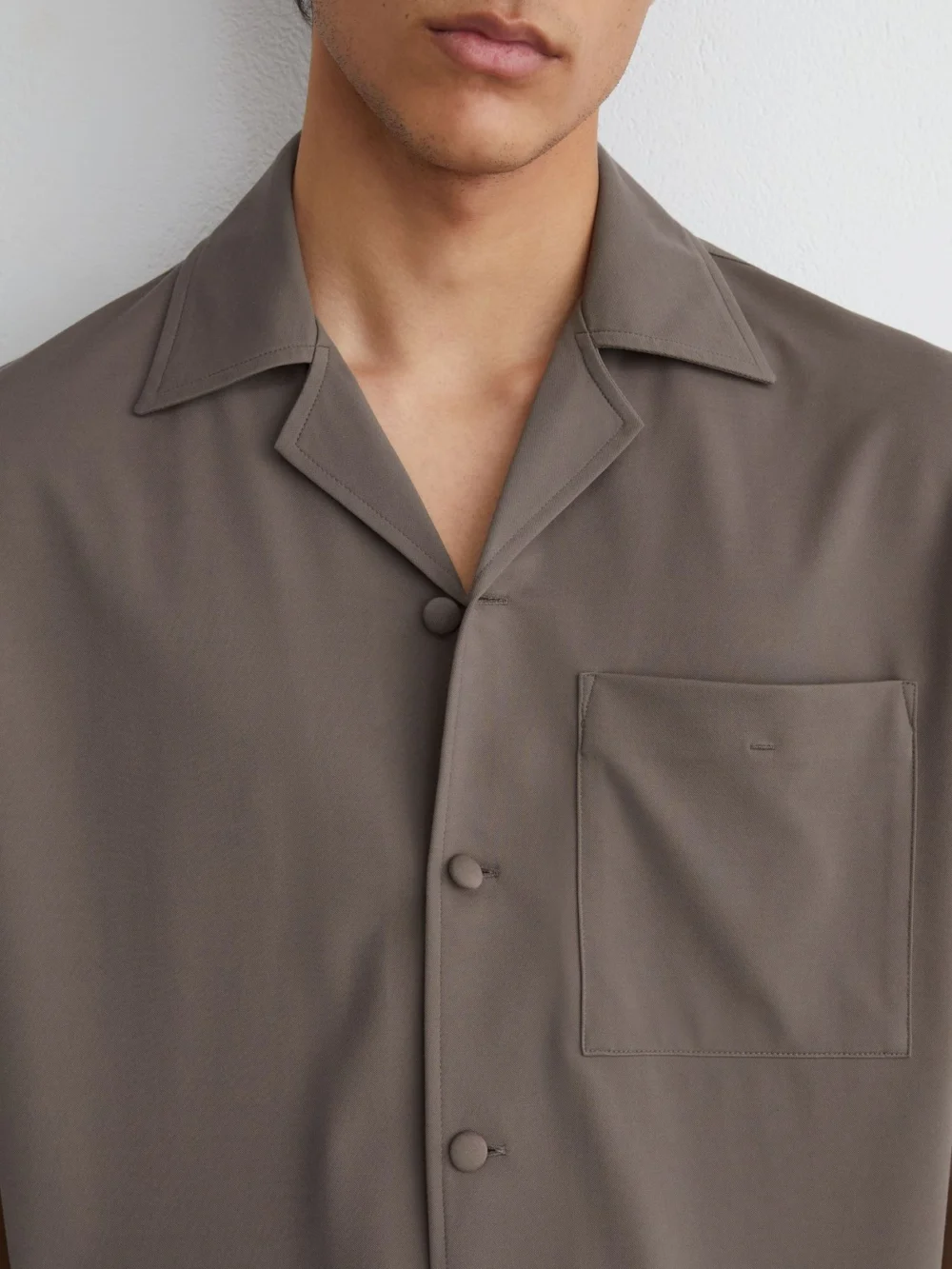 Reiss Taupe Brown Cuban-collar Short-sleeve Shirt