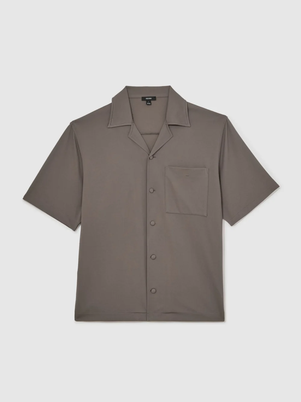 Reiss Taupe Brown Cuban-collar Short-sleeve Shirt, view 2