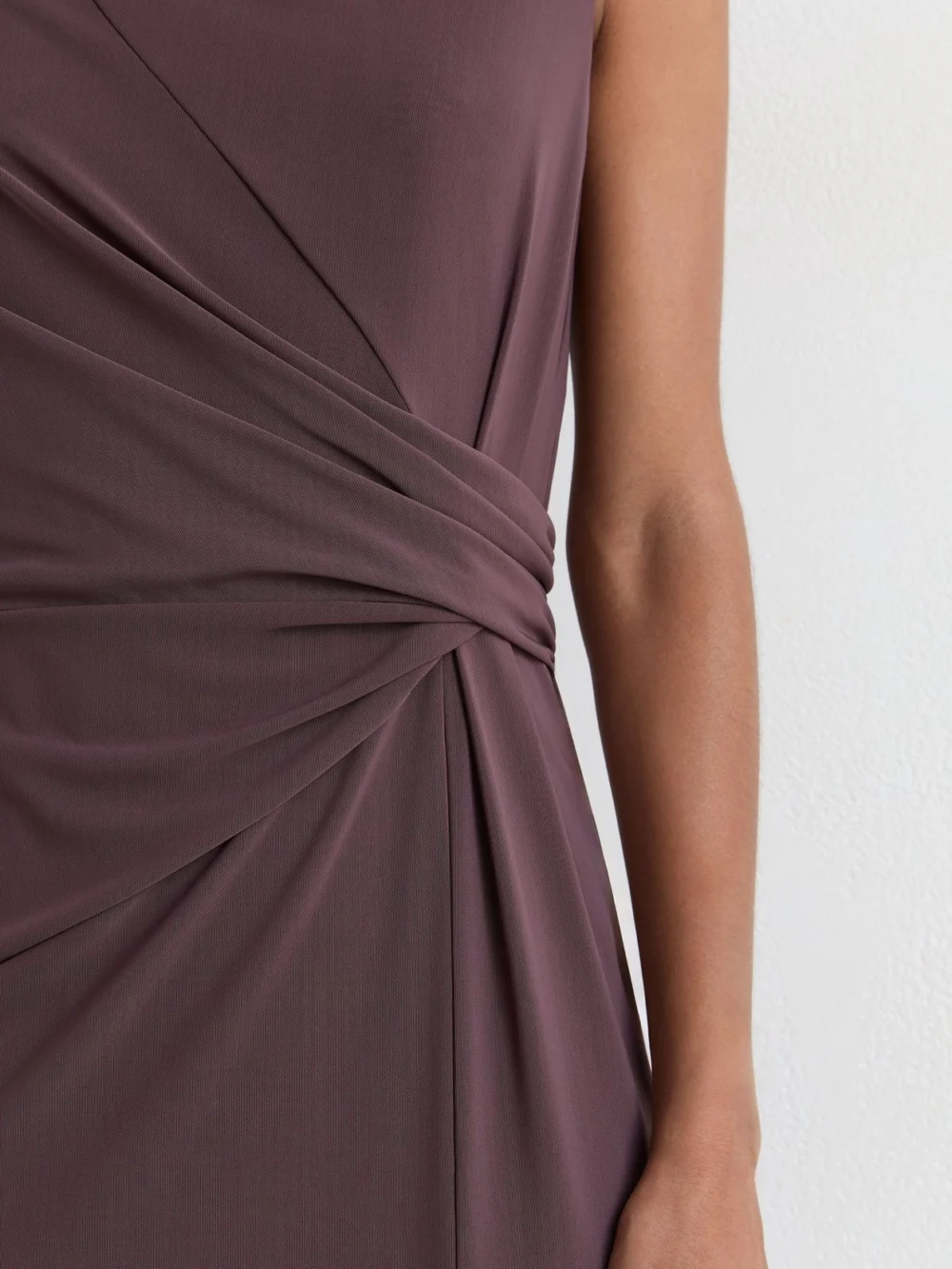Reiss Taupe Brown Draped-detail Sleeveless Maxi Dress, view 3