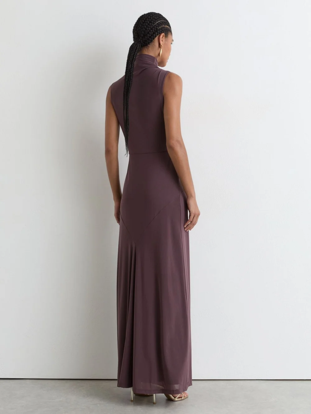 Reiss Taupe Brown Draped-detail Sleeveless Maxi Dress, view 4