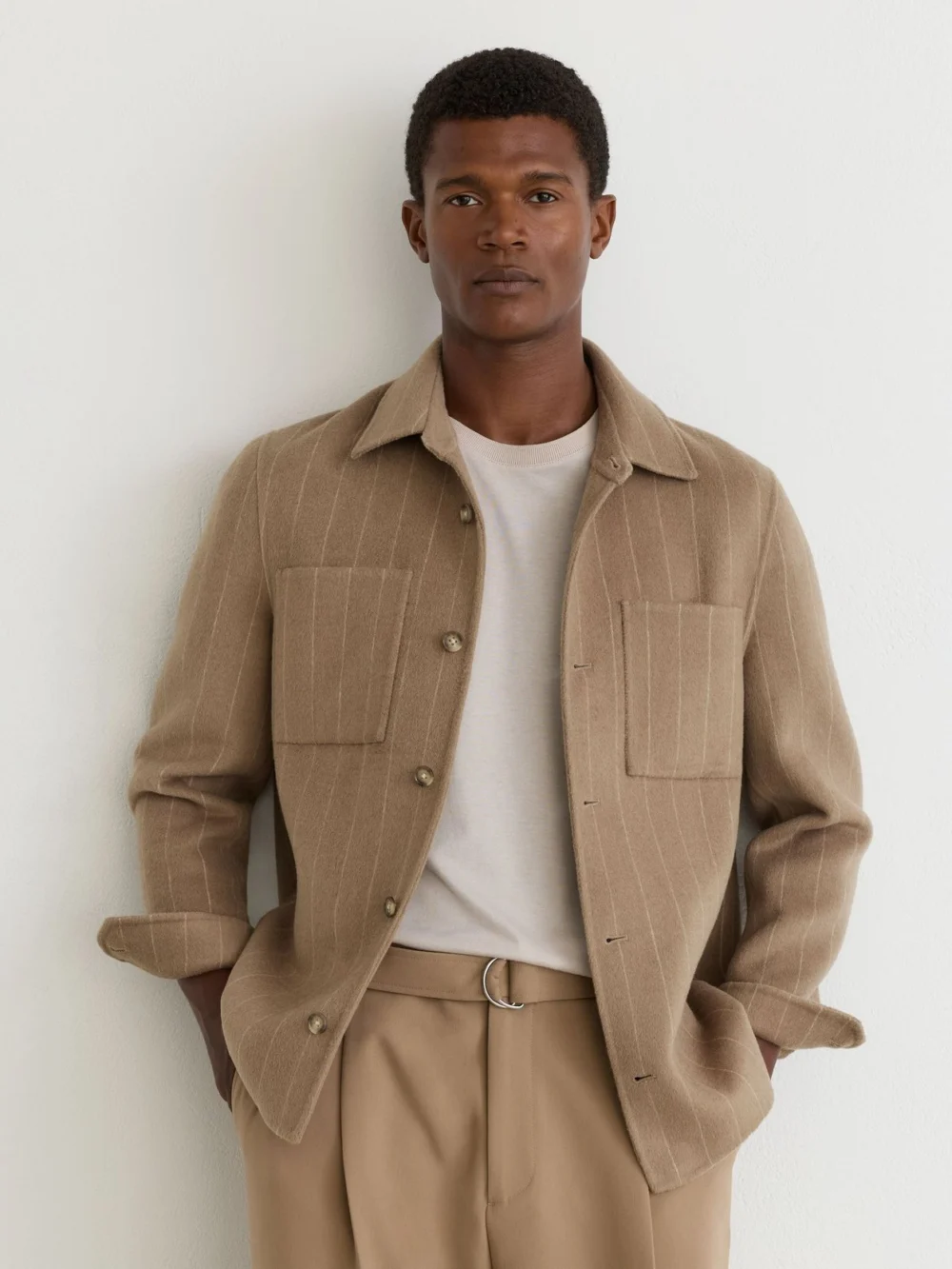 Reiss Taupe Brown Gano Wool-blendd Twin-pocket Overshirt