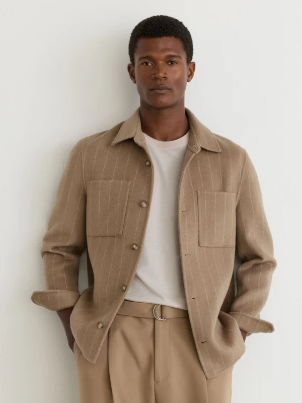 Reiss Taupe Brown Gano Wool-blendd Twin-pocket Overshirt