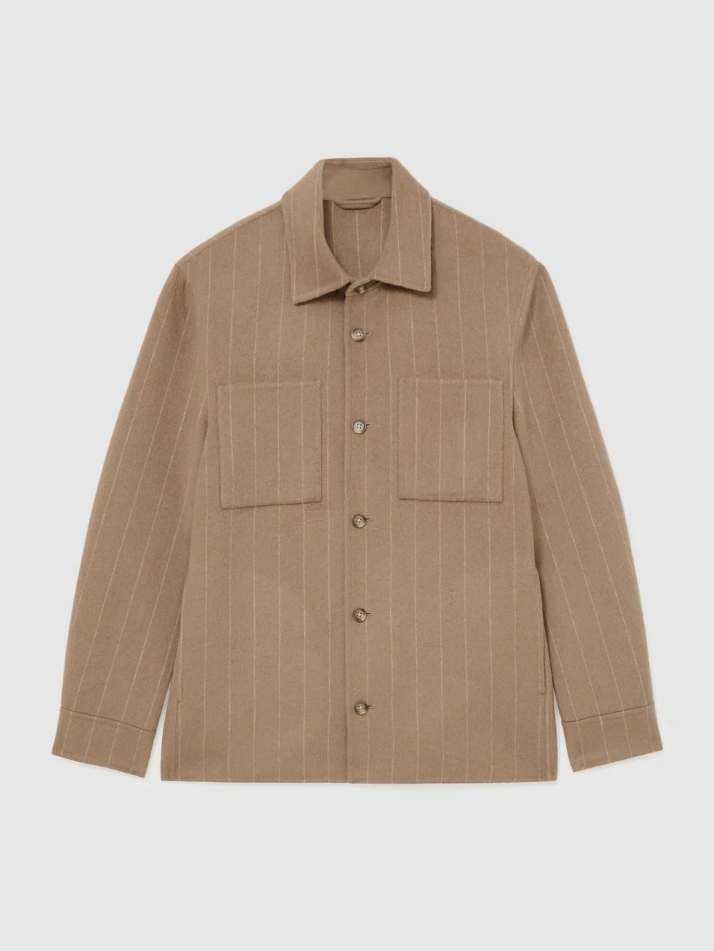 Reiss Taupe Brown Gano Wool-blendd Twin-pocket Overshirt, view 2