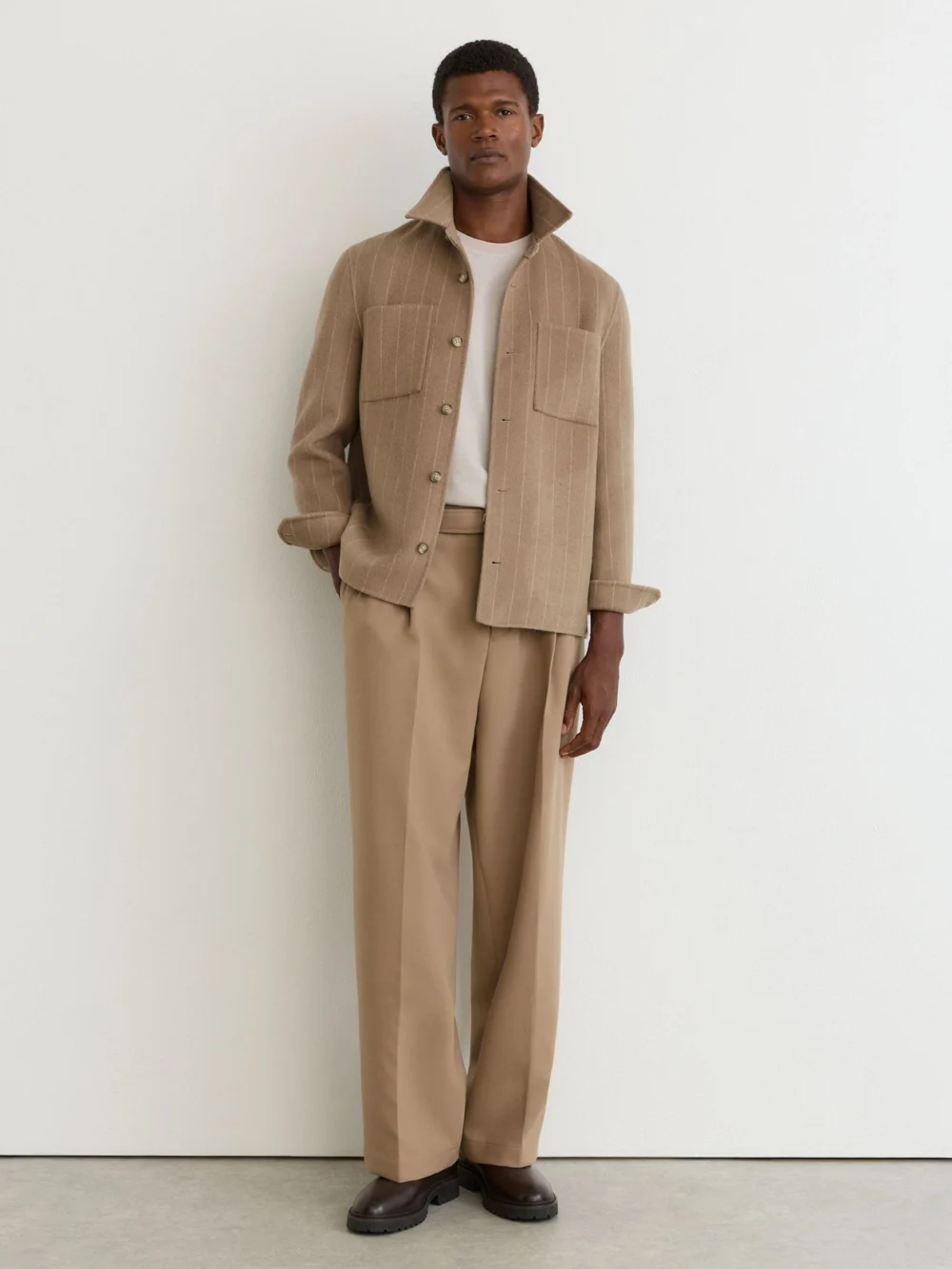 Reiss Taupe Brown Gano Wool-blendd Twin-pocket Overshirt, view 4