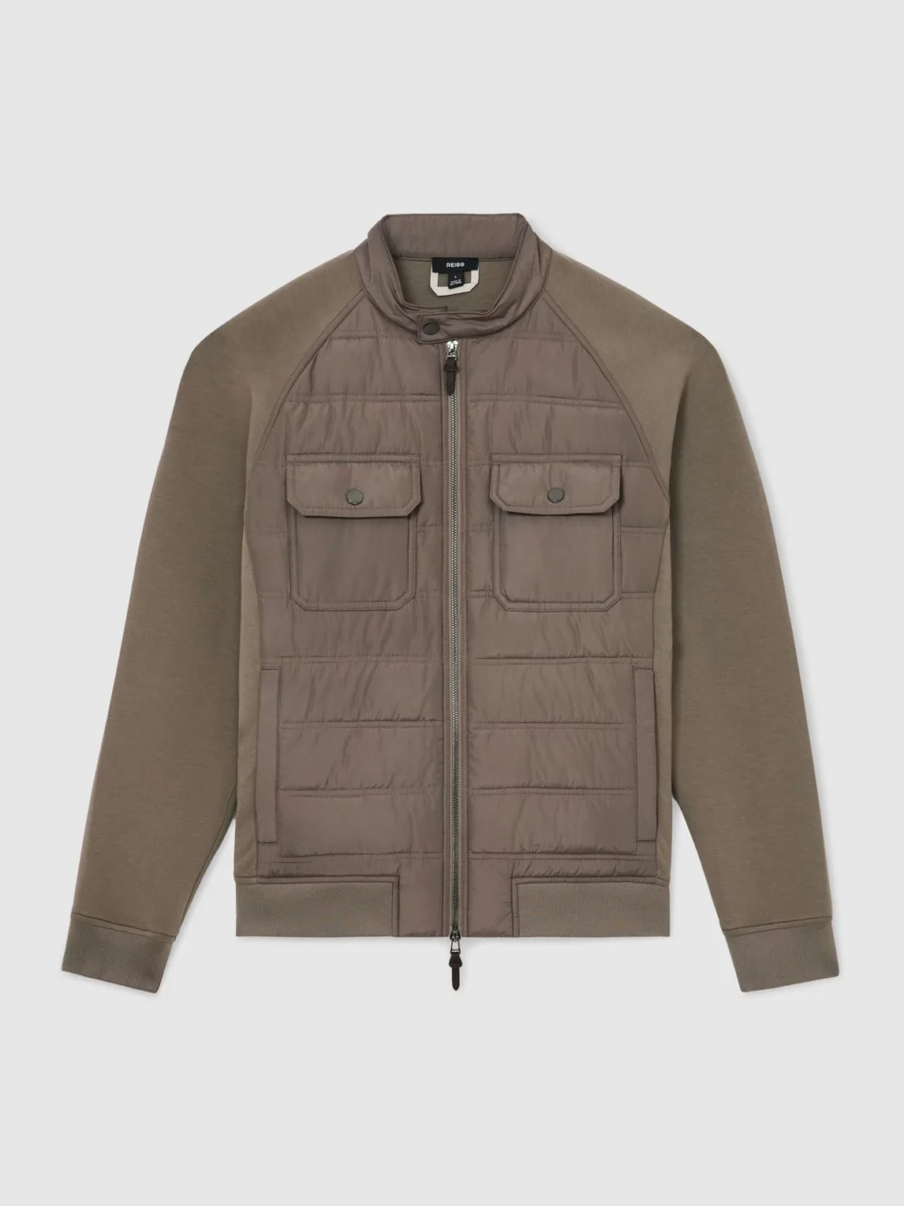 Reiss Taupe Brown Hybrid Quilted Interlock Flap-pocket Jacket, view 2