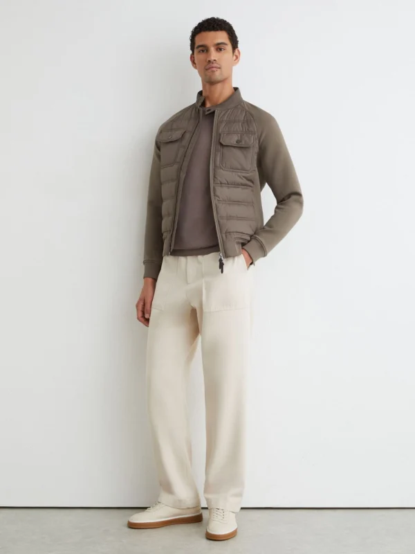 Reiss Taupe Brown Hybrid Quilted Interlock Flap-pocket Jacket, view 3
