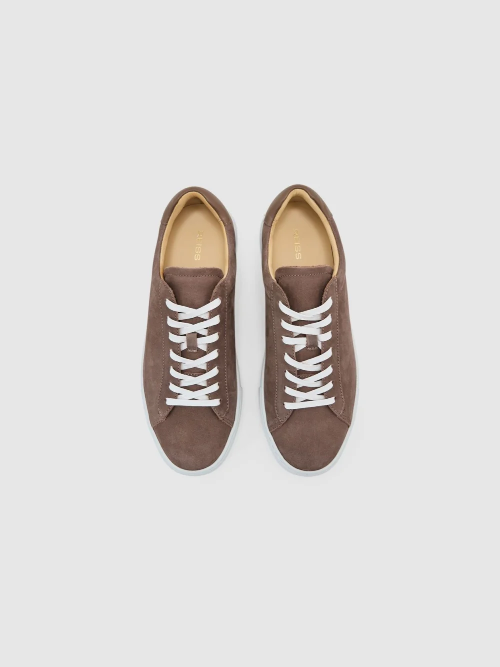 Reiss Taupe Brown Nubuck Leather Lace-up Trainers, view 3