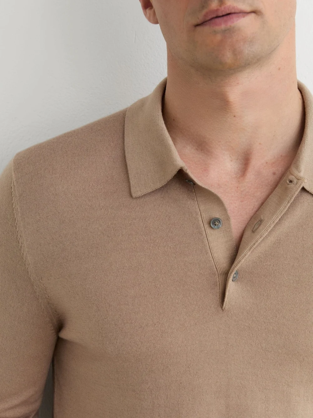 Reiss Taupe Brown Pigment-dyed Merino Wool Long-sleeve Polo, view 4