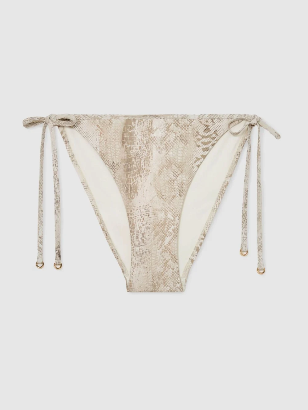 Reiss Taupe Brown Print Snake-print Side-tie Bikini Bottoms, view 2