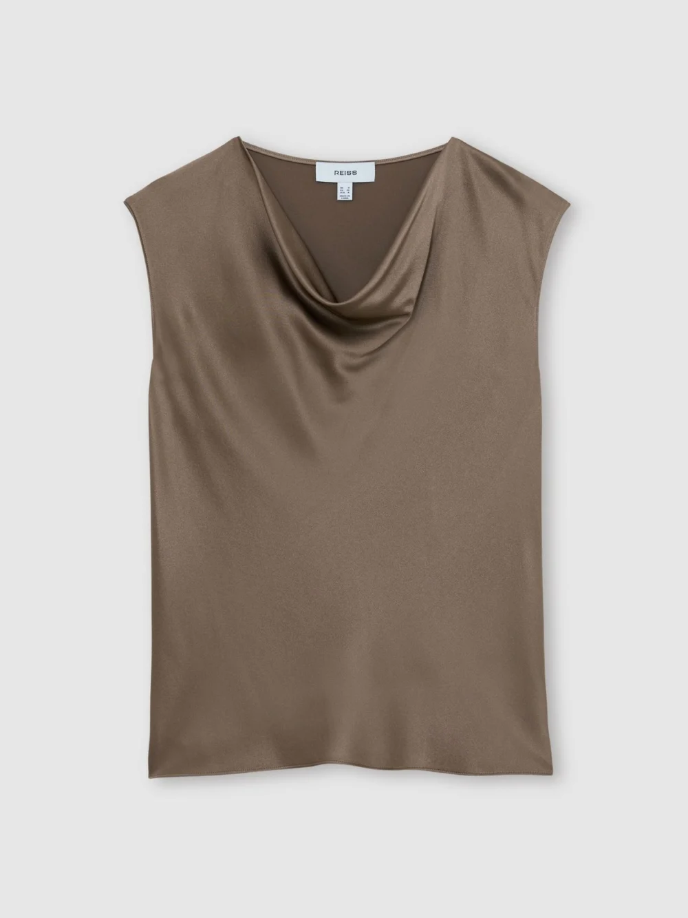 Reiss Taupe Brown Silk Cowl-neck Sleeveless Top, view 2