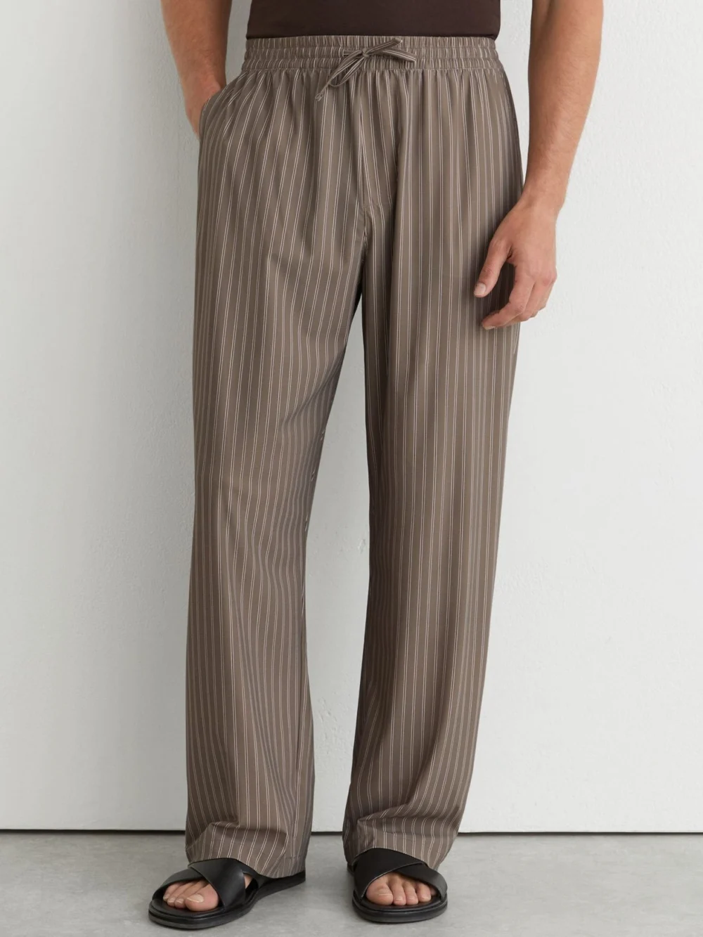 Reiss Taupe Brown Stripe Drawstring Relaxed-fit Trousers, view 3