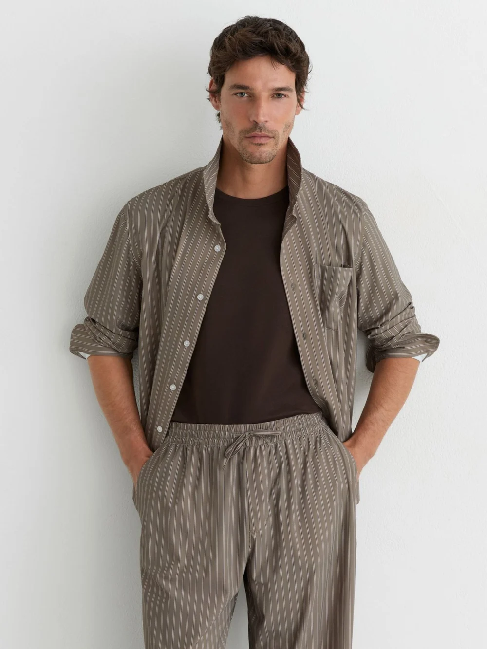 Reiss Taupe Brown Stripe Drawstring Relaxed-fit Trousers, view 4
