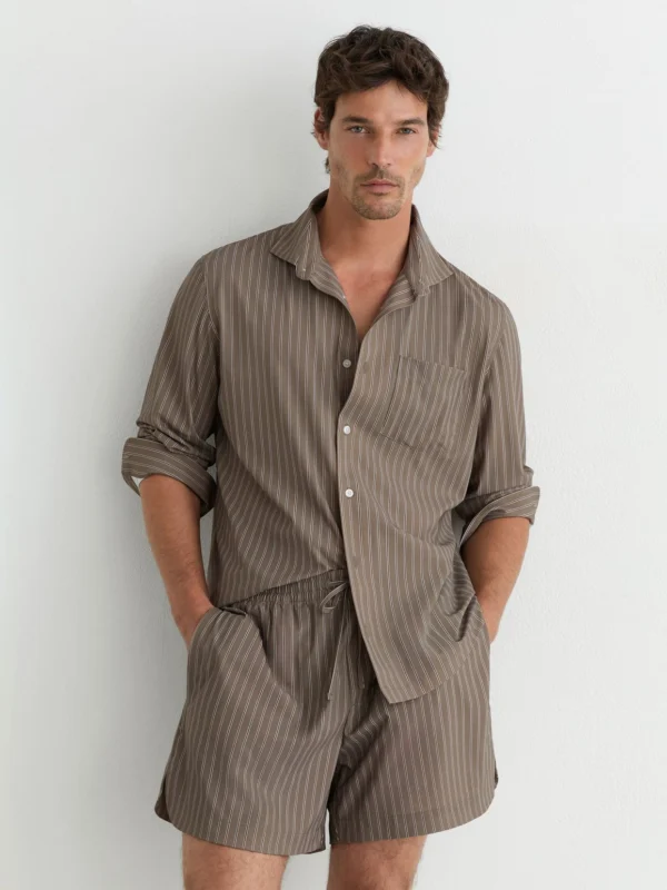 Reiss Taupe Brown Stripe Drawstring Shorts