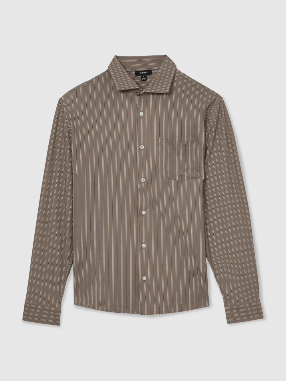 Reiss Taupe Brown Stripe Long-sleeve Regular-fit Shirt, view 2
