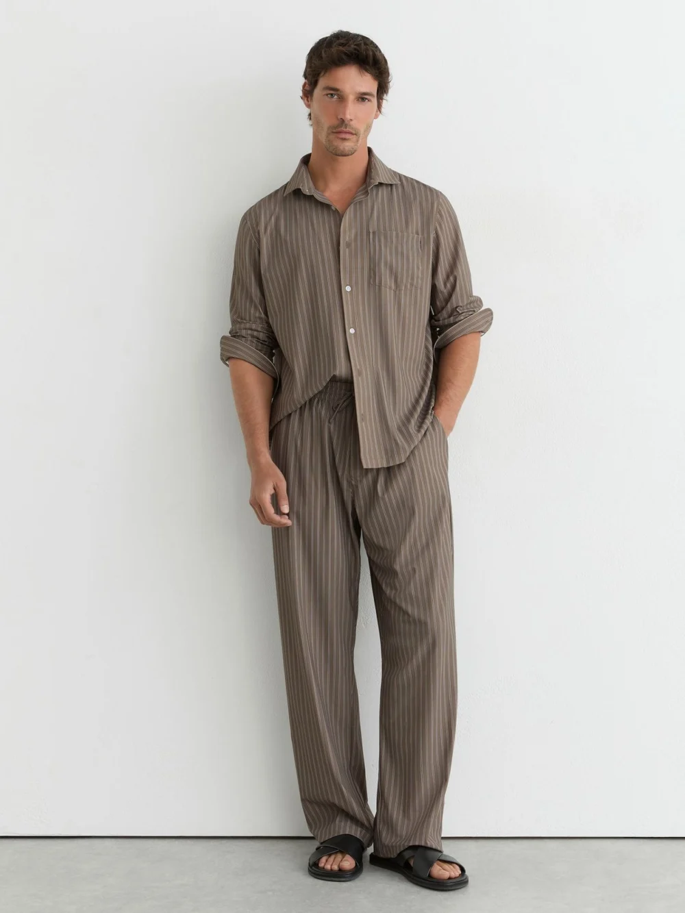 Reiss Taupe Brown Stripe Long-sleeve Regular-fit Shirt, view 3
