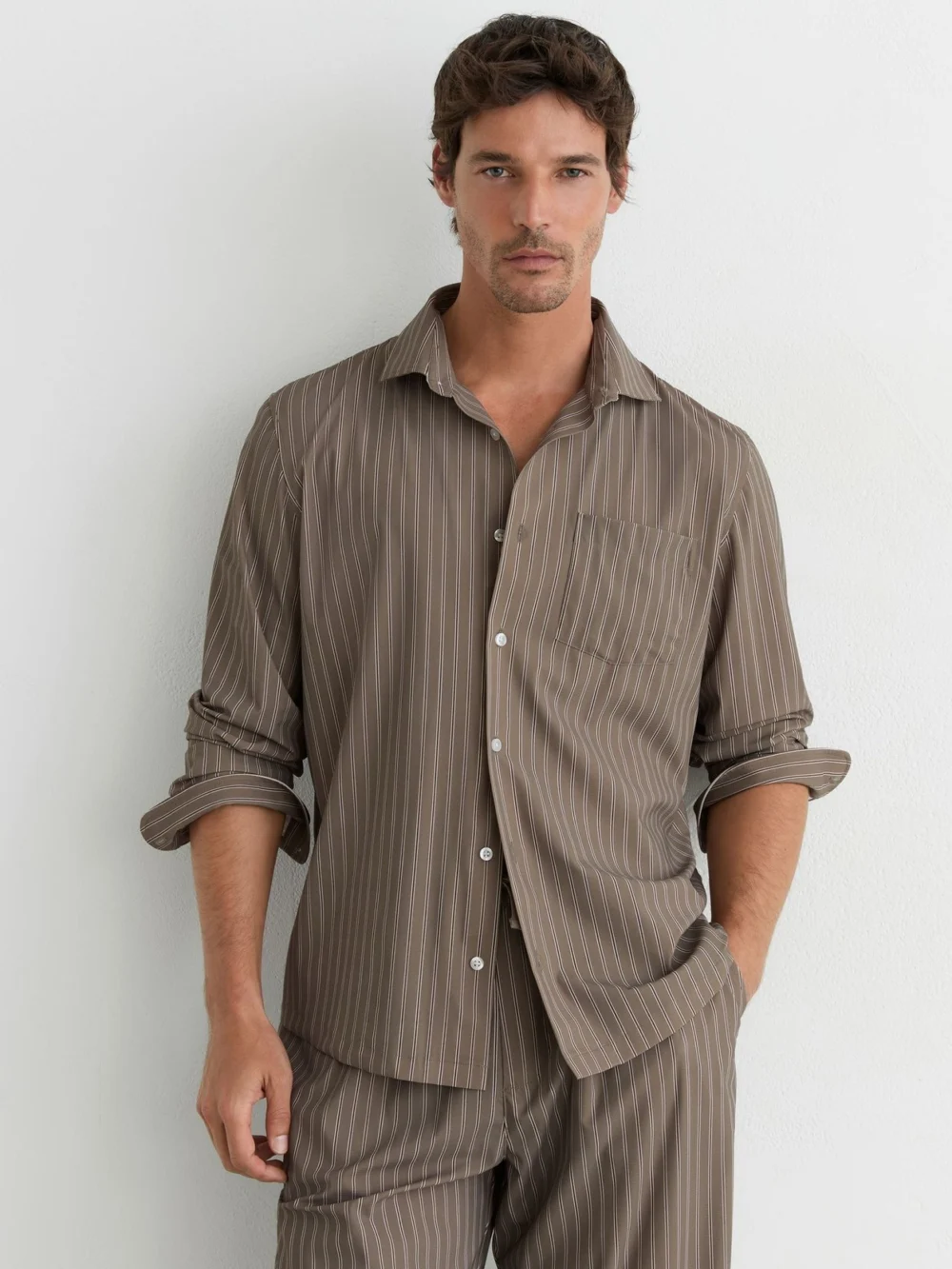 Reiss Taupe Brown Stripe Long-sleeve Regular-fit Shirt, view 4