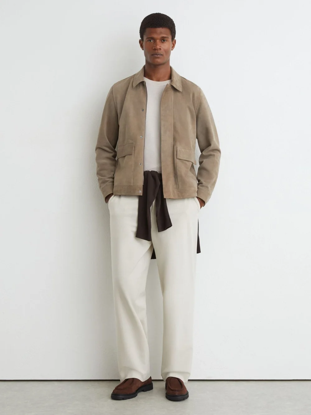 Reiss Taupe Brown Suede Twin-pocket Jacket, view 3