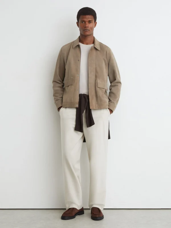 Reiss Taupe Brown Suede Twin-pocket Jacket
