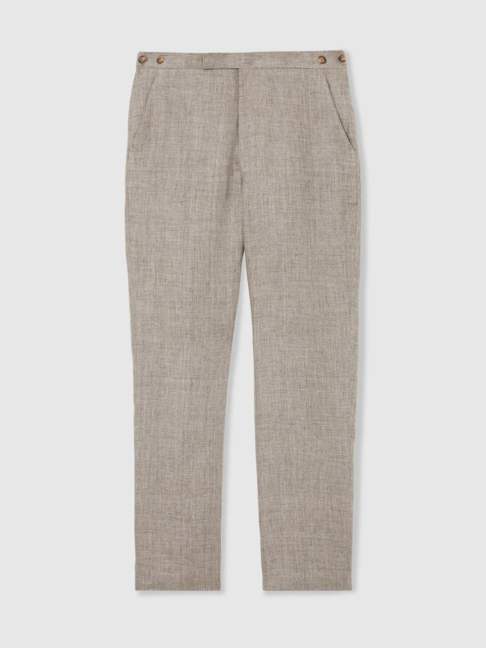 Reiss Taupe Brown Tailored Fit Linen Suit Trousers, view 2