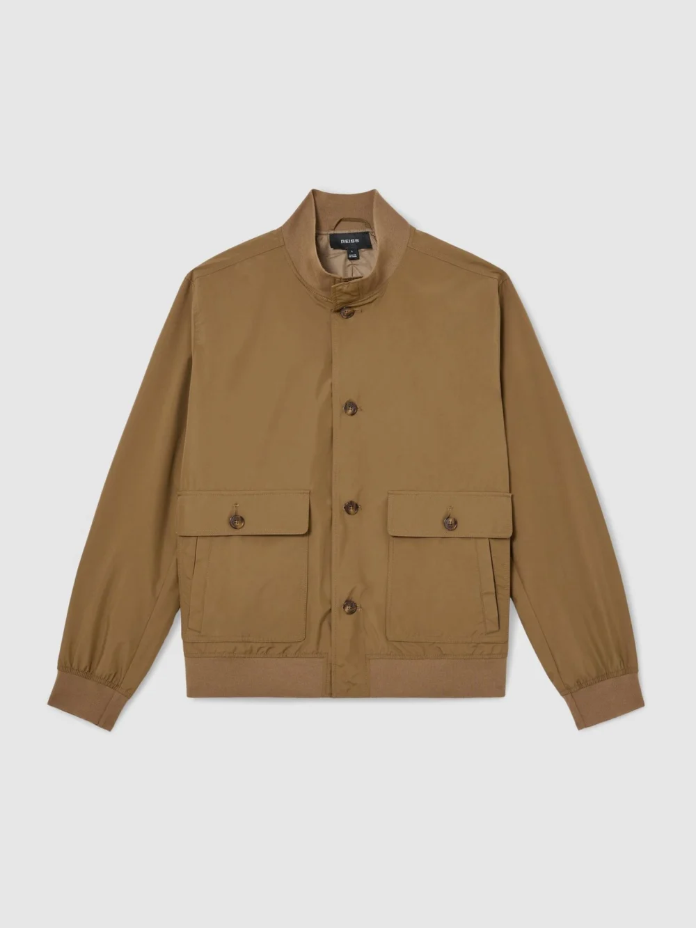Reiss Taupe Brown Technical Button-through Bomber Jacket, view 2