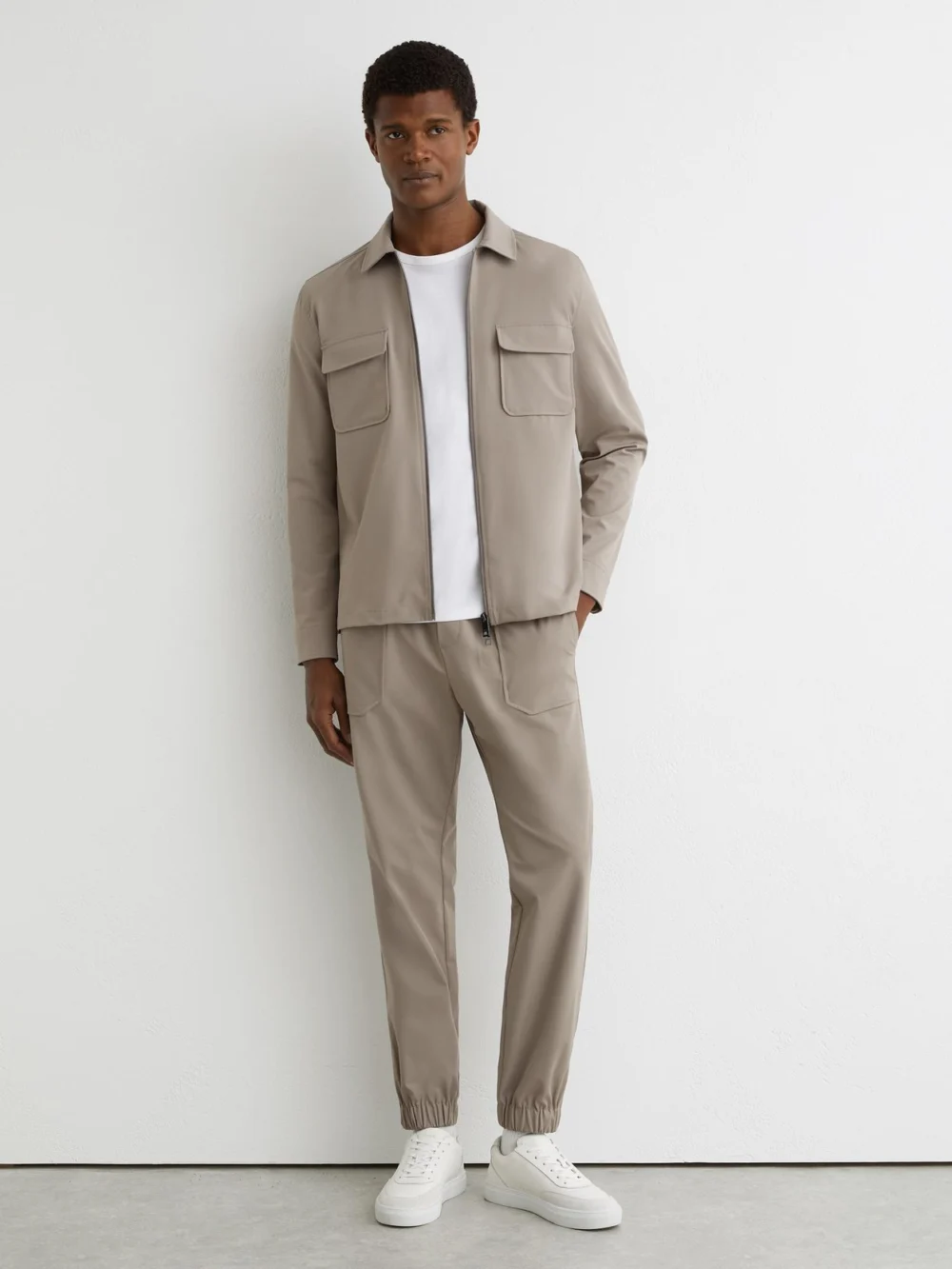 Reiss Taupe Brown Technical Cuffed Drawstring Trousers