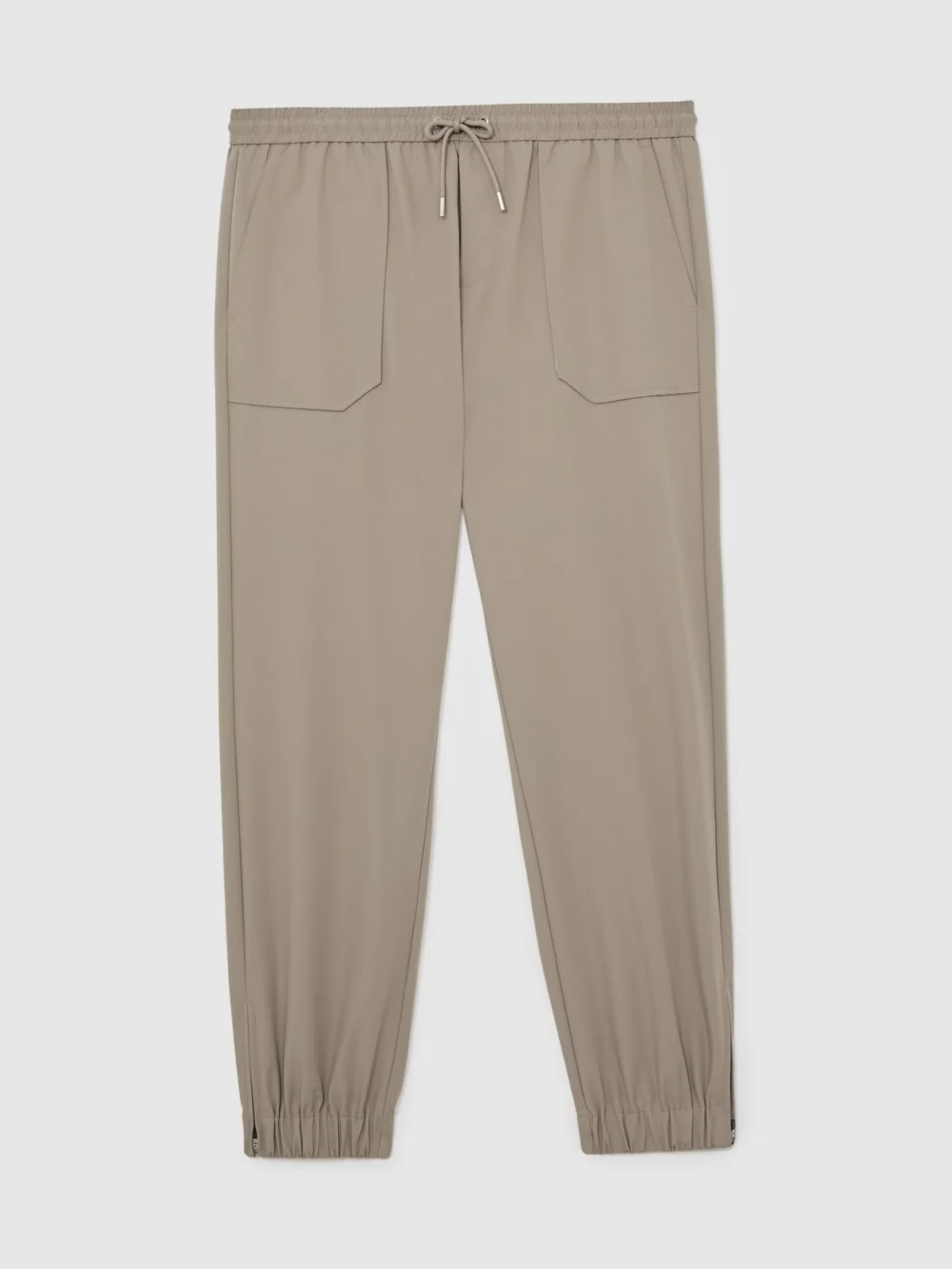 Reiss Taupe Brown Technical Cuffed Drawstring Trousers, view 2