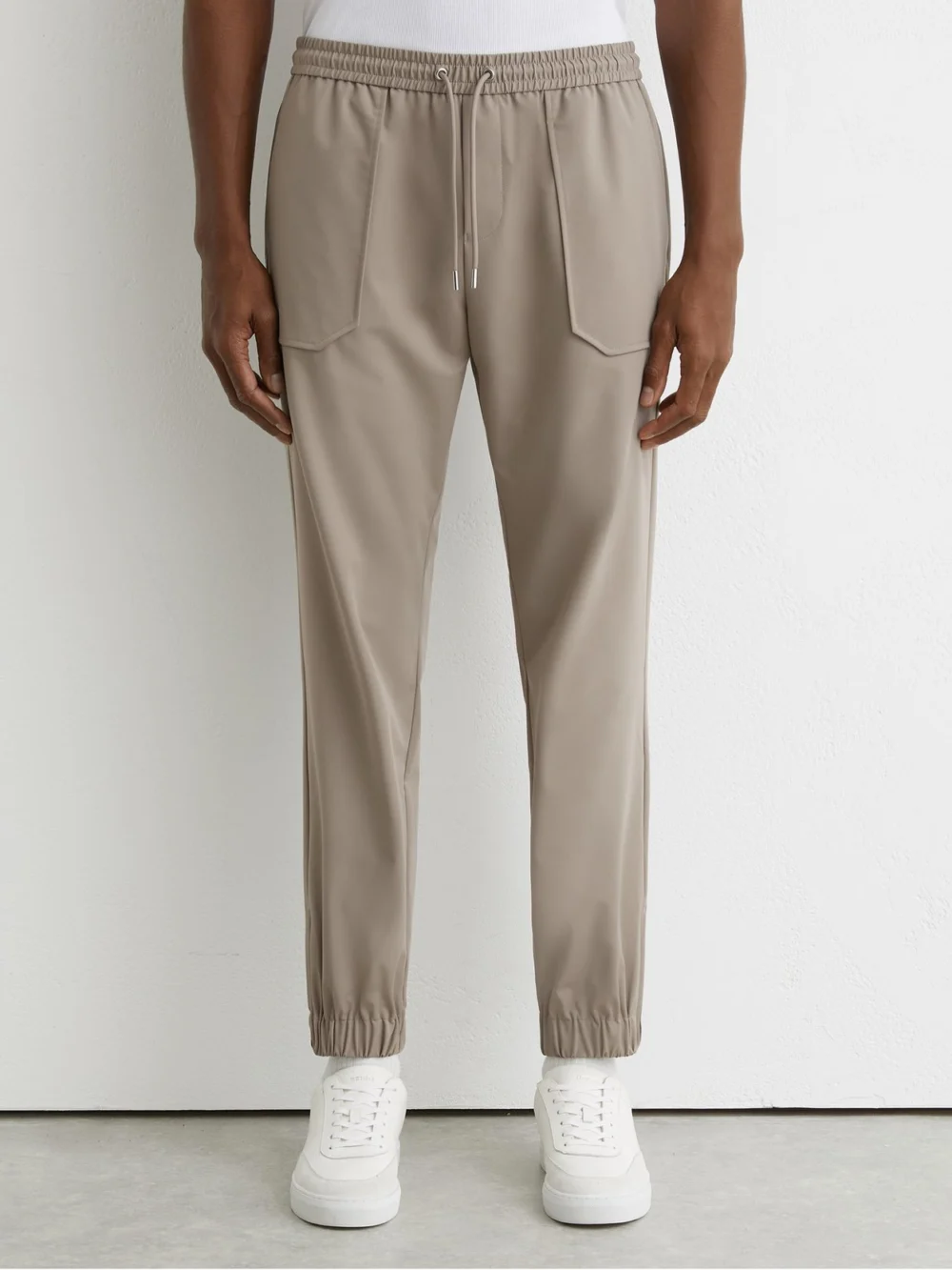 Reiss Taupe Brown Technical Cuffed Drawstring Trousers, view 3