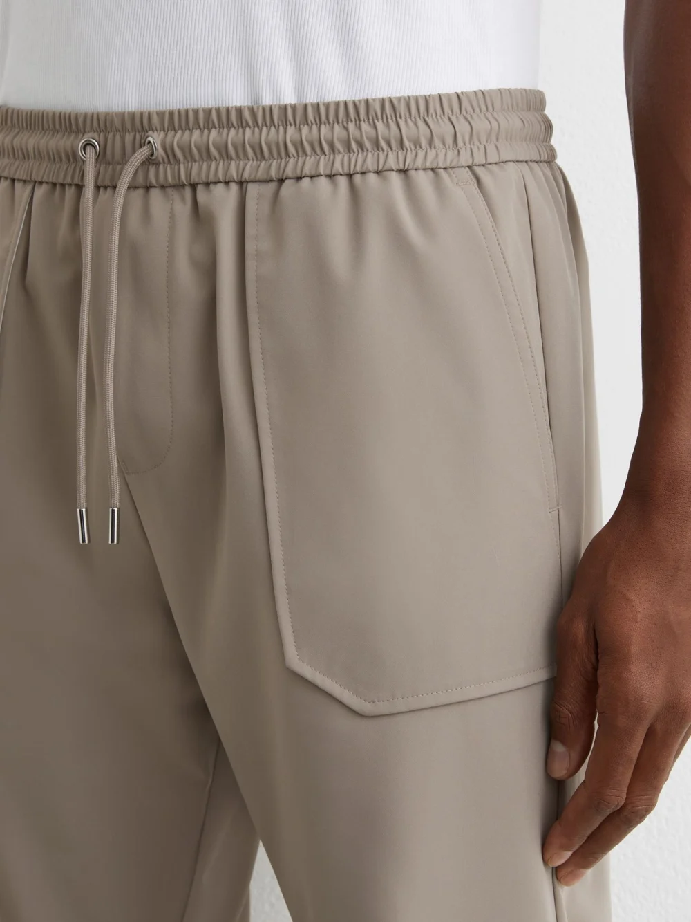 Reiss Taupe Brown Technical Cuffed Drawstring Trousers, view 4