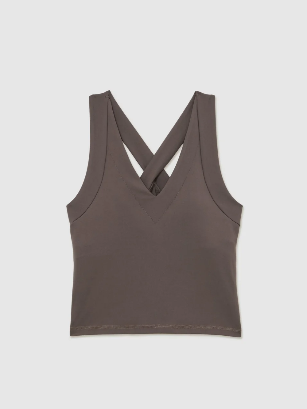 Reiss Taupe Brown V-neck Cross-back Sports Top, view 2