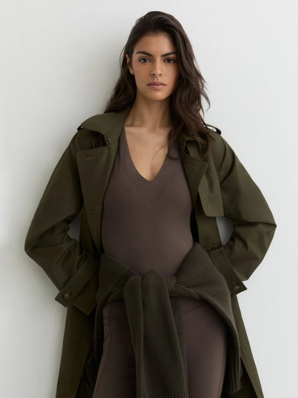 Reiss Taupe Brown V-neck Cross-back Sports Top, view 4