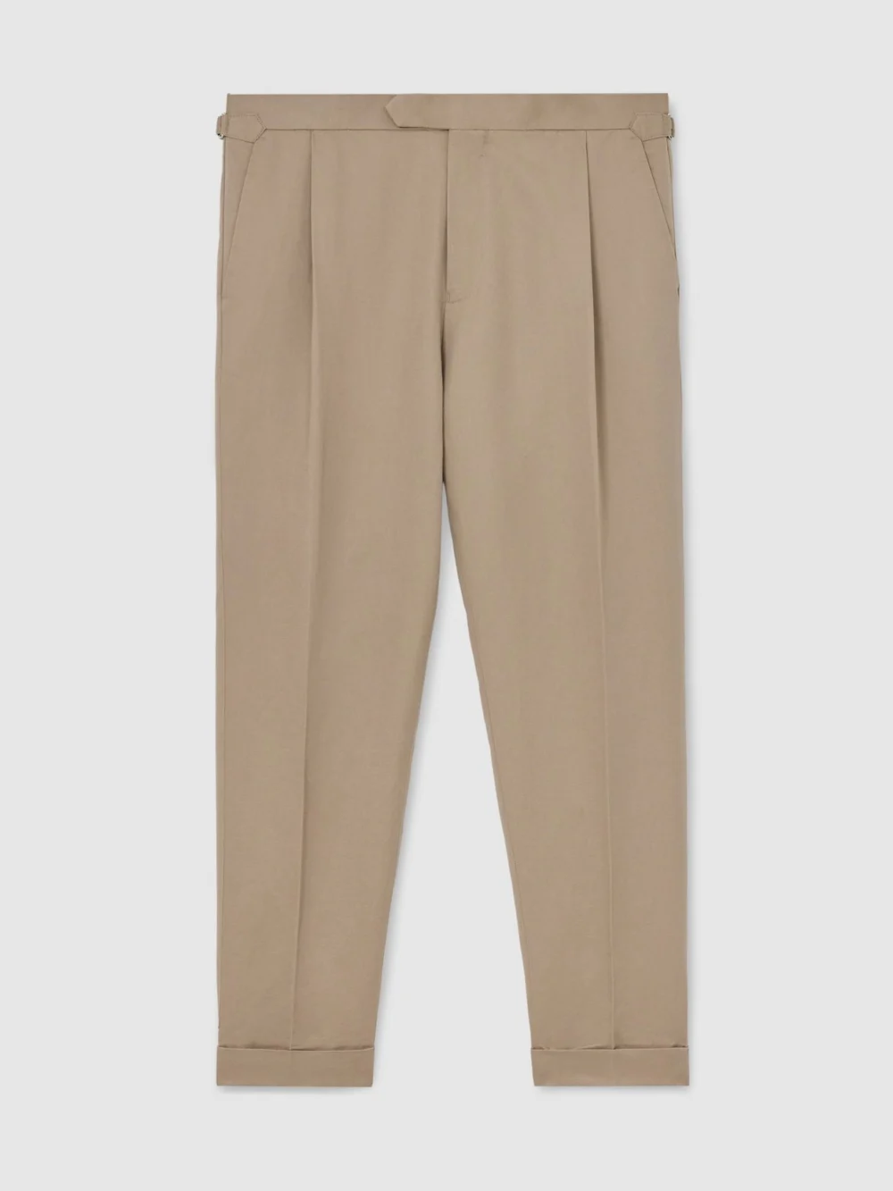 Reiss Taupe Grey Linen-blend Side-adjuster Tapered Trousers, view 2